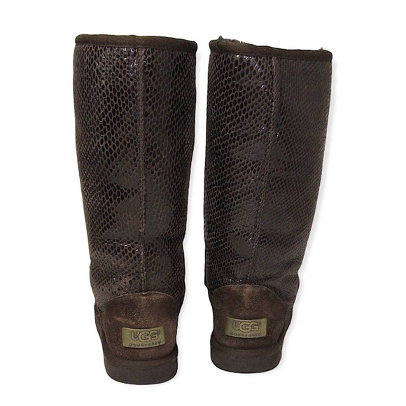 Ugg Australia Classic Tall Snake Print Size 6 Chocolate Brown Sheepskin 5864 - Picture 4 of 12